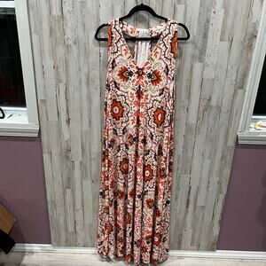 Boden Geometric VNeck Halter Maxi Jersey Knit Dress Womens 20/22 Comfy